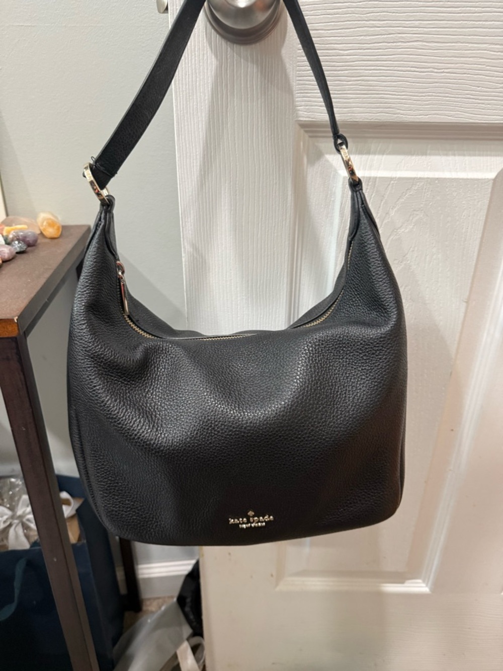 kate spade Black Pebbled Leather Hobo Shoulder Bag with Gold Hardware